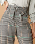 Women's Plaid Tie Waist Cropped Pants in Fall Glen