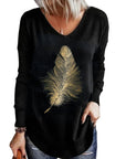 Women's Casual V-neck Bottoming Long-sleeved Printed T-shirt