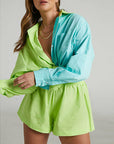 Women Tracksuits Shirt With Mini Shorts Cotton Two Pieces