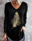 Women's Casual V-neck Bottoming Long-sleeved Printed T-shirt