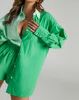 Women Tracksuits Shirt With Mini Shorts Cotton Two Pieces