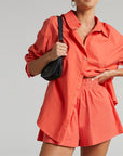 Women Tracksuits Shirt With Mini Shorts Cotton Two Pieces