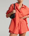 Women Tracksuits Shirt With Mini Shorts Cotton Two Pieces