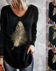 Women's Casual V-neck Bottoming Long-sleeved Printed T-shirt