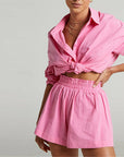 Women Tracksuits Shirt With Mini Shorts Cotton Two Pieces