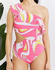 Marina West Swim Vitamin C Asymmetric Cutout Ruffle Swimsuit in Pink