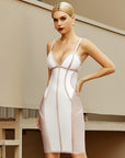 Apricot White Stitching Evening Dress Annual Party