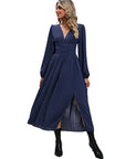 Spring Women's Long Sleeve Solid Color Dress