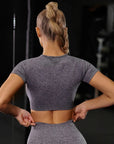 Seamless Yoga  Fitness  Set - Short Sleeve Top