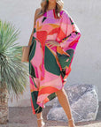 Block Color Print Off Shoulder Beach Party Dress