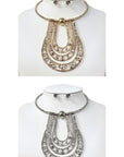Unbalance Shape Rhinestone Necklace Earrings SET