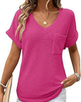 V-neck Summer Short Sleeve Waffle Pocket Shirt