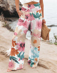 Women's Casual Wide-leg Cotton And Linen Printed Loose Trousers