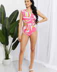 Marina West Swim Vitamin C Asymmetric Cutout Ruffle Swimsuit in Pink