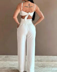 Women's White Three-dimensional Flower Design Sling One-piece Trousers