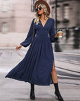 Spring Women's Long Sleeve Solid Color Dress