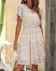 Women's V-neck Floral Print Butterfly Sleeve Short Sleeved Vacation Dress