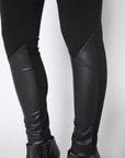 Black Leather Contrast Skinny Pants