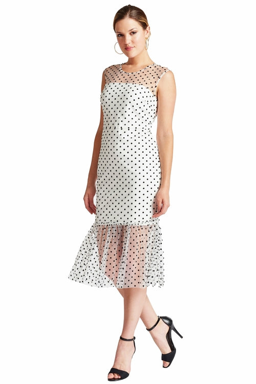 Muse Dress - Sleeveless polka dot midi mesh dress