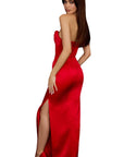 Strapless Sleeveless Solid Color High-Slit Dress
