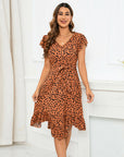 Leopard Print V-neck Mini Dress with Ruffled Sleeves