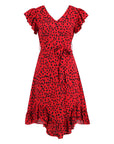 Leopard Print V-neck Mini Dress with Ruffled Sleeves