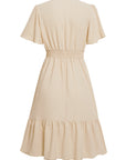 V-neck Solid Color Dress with Ruffled Sleeve