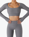 2pc Yoga Shorts Set - Crop Top w/Long Sleeves