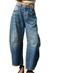 Women Fashion Loose Jeans Solid Color Mid-Rise