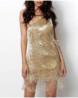 Gold Fringe Bodycon Mini Dress