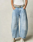 Women Fashion Loose Jeans Solid Color Mid-Rise