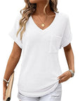 V-neck Summer Short Sleeve Waffle Pocket Shirt