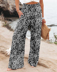 Women's Casual Wide-leg Cotton And Linen Printed Loose Trousers
