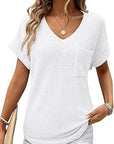 V-neck Summer Short Sleeve Waffle Pocket Shirt