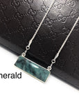 Gemstone Bar Necklace, Emerald Necklace, Sterling Silver Minimalist